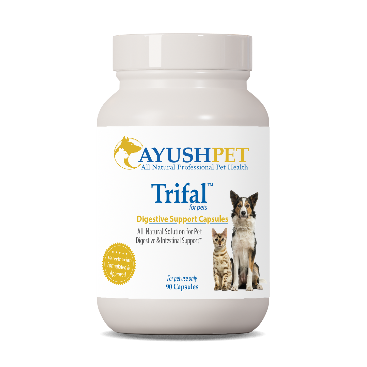 
                  
                    Trifal Pet Capsules Bottle front by Ayush Pet herbal supplements
                  
                