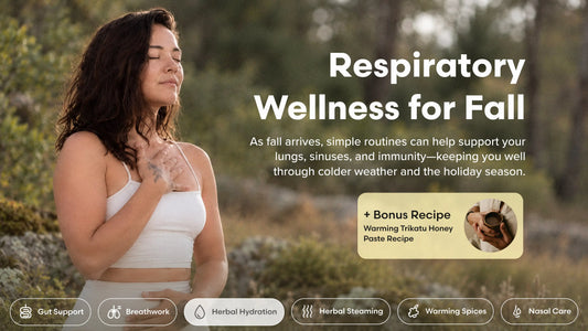 Respiratory wellness for fall header image for the article with a girl breathing in meditation