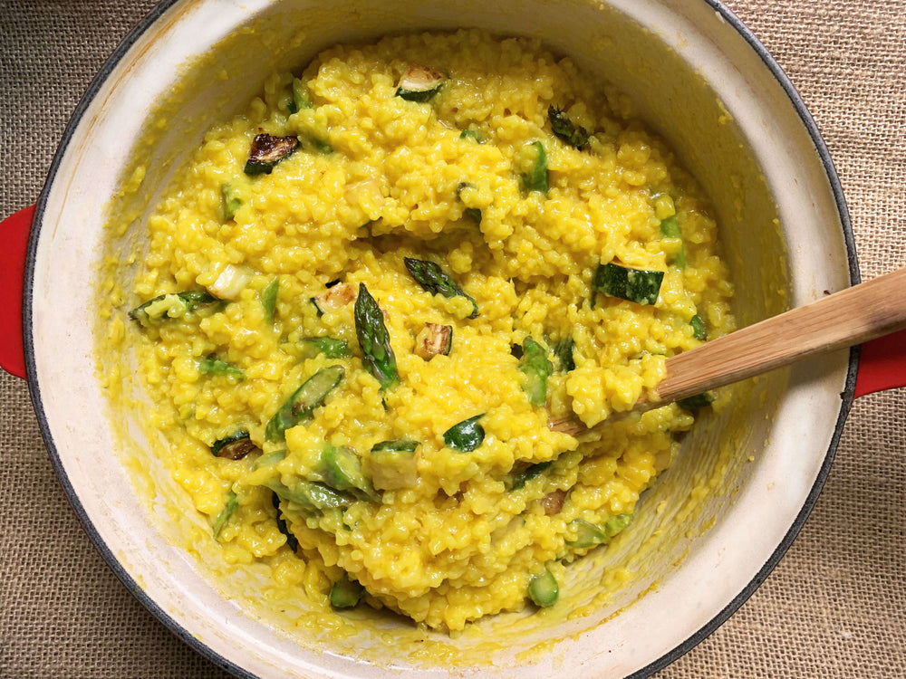 yellow safron risotto in a bowl