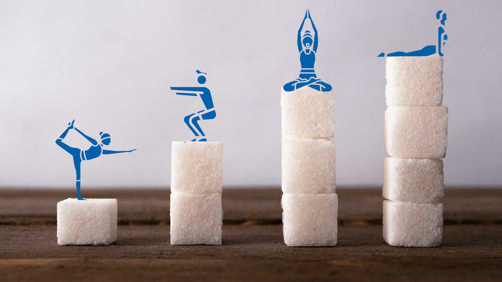 
              Yoga poses on ascending towers of cubes of sugar. 