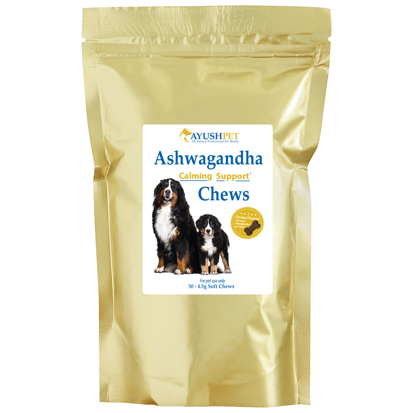 
                  
                    Ashwagandha Pet Chews Pouch front by Ayush Pet herbal supplements
                  
                