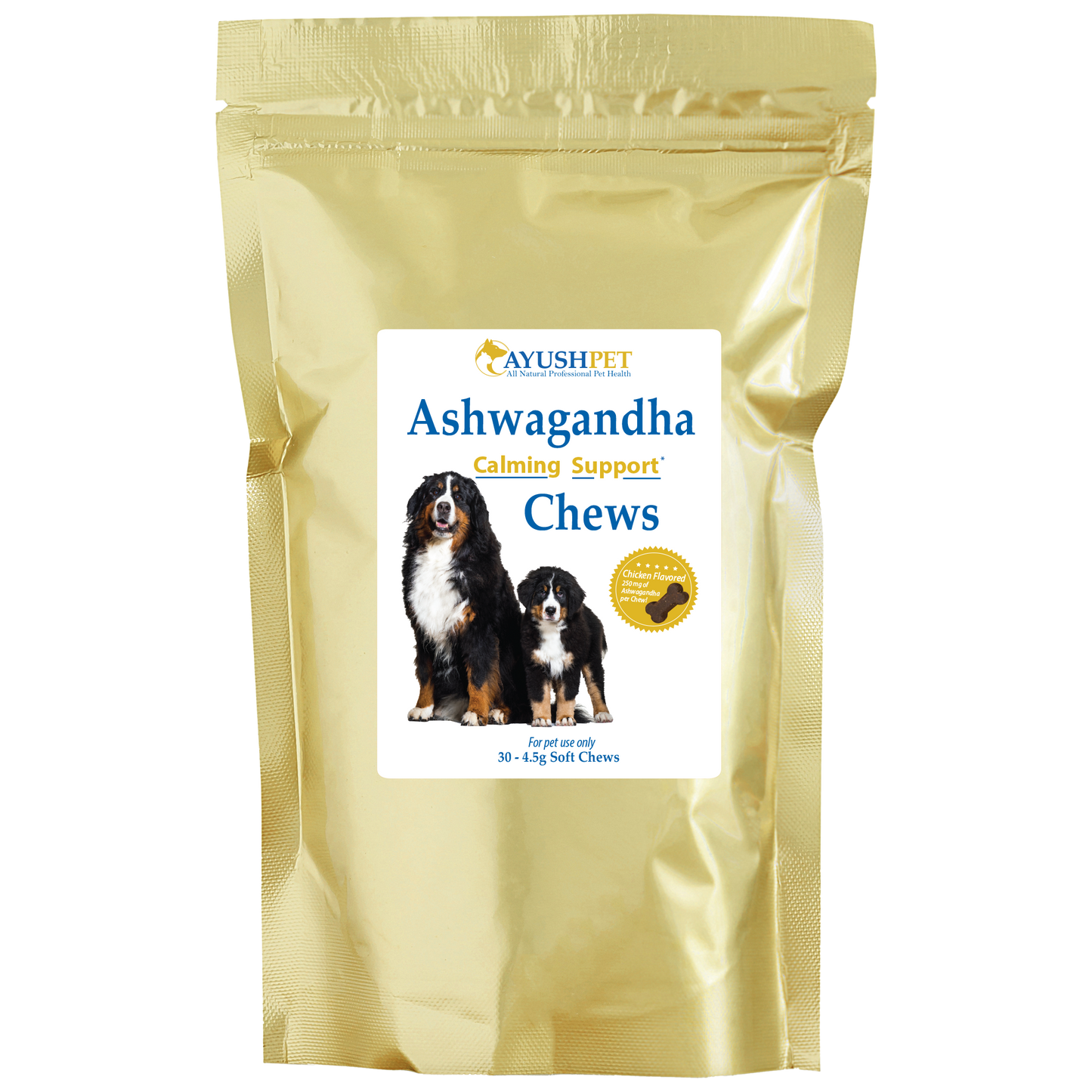 Ashwagandha Pet Chews Pouch front by Ayush Pet herbal supplements