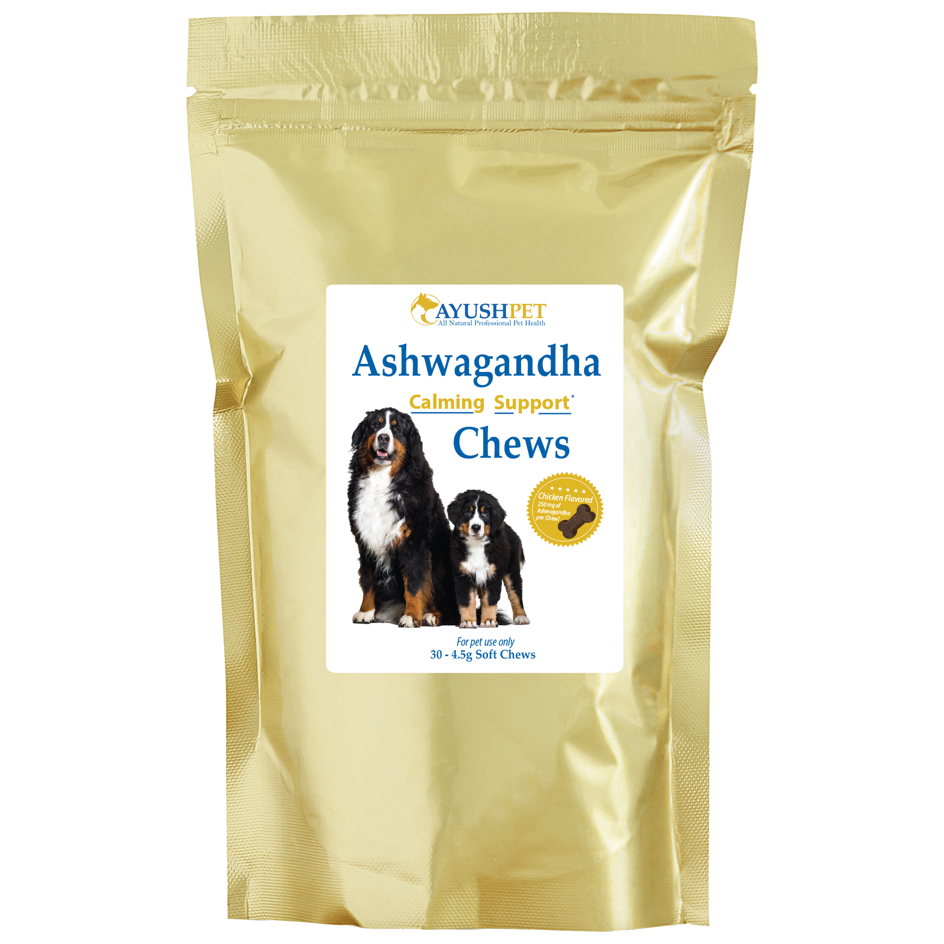 Ashwagandha Pet Chews Pouch front by Ayush Pet herbal supplements