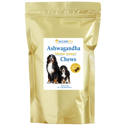 Ashwagandha Pet Chews Pouch front by Ayush Pet herbal supplements