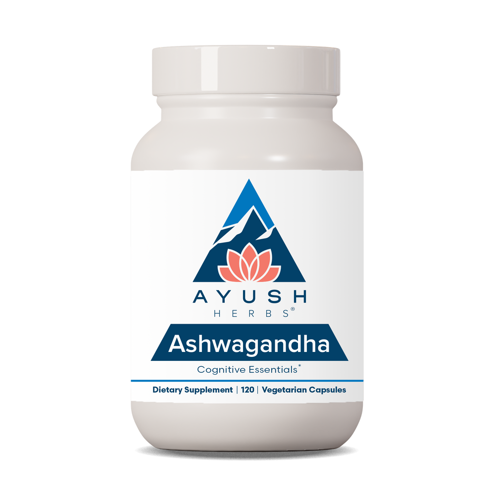Ashwagandha 120 bottle front by Ayush herbs herbal supplements
