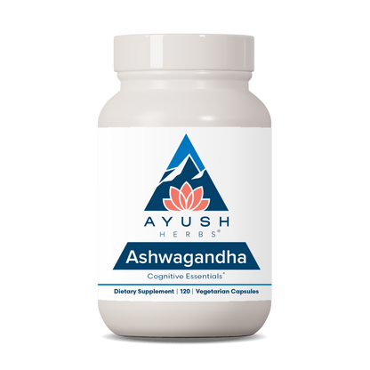 Ashwagandha 120 bottle front by Ayush herbs herbal supplements