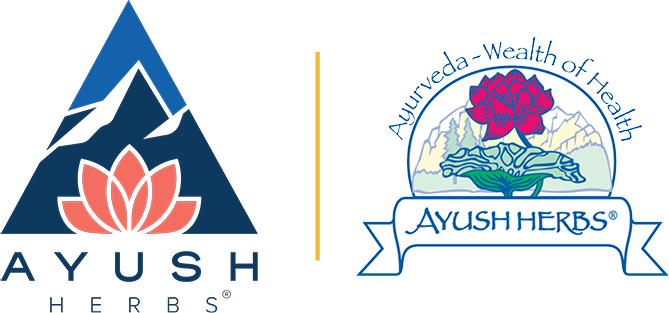 Ayush Herbs dual logo featuring a combination of traditional Ayurvedic elements and modern design, representing the brand’s commitment to holistic health and wellness.