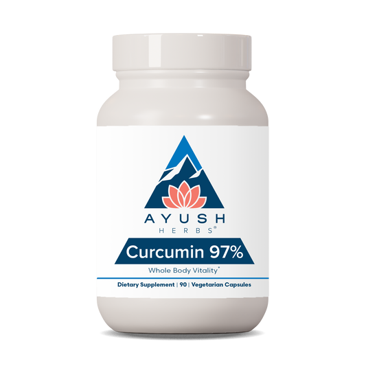 Curcumin 97 Bottle front by Ayush herbs herbal supplements