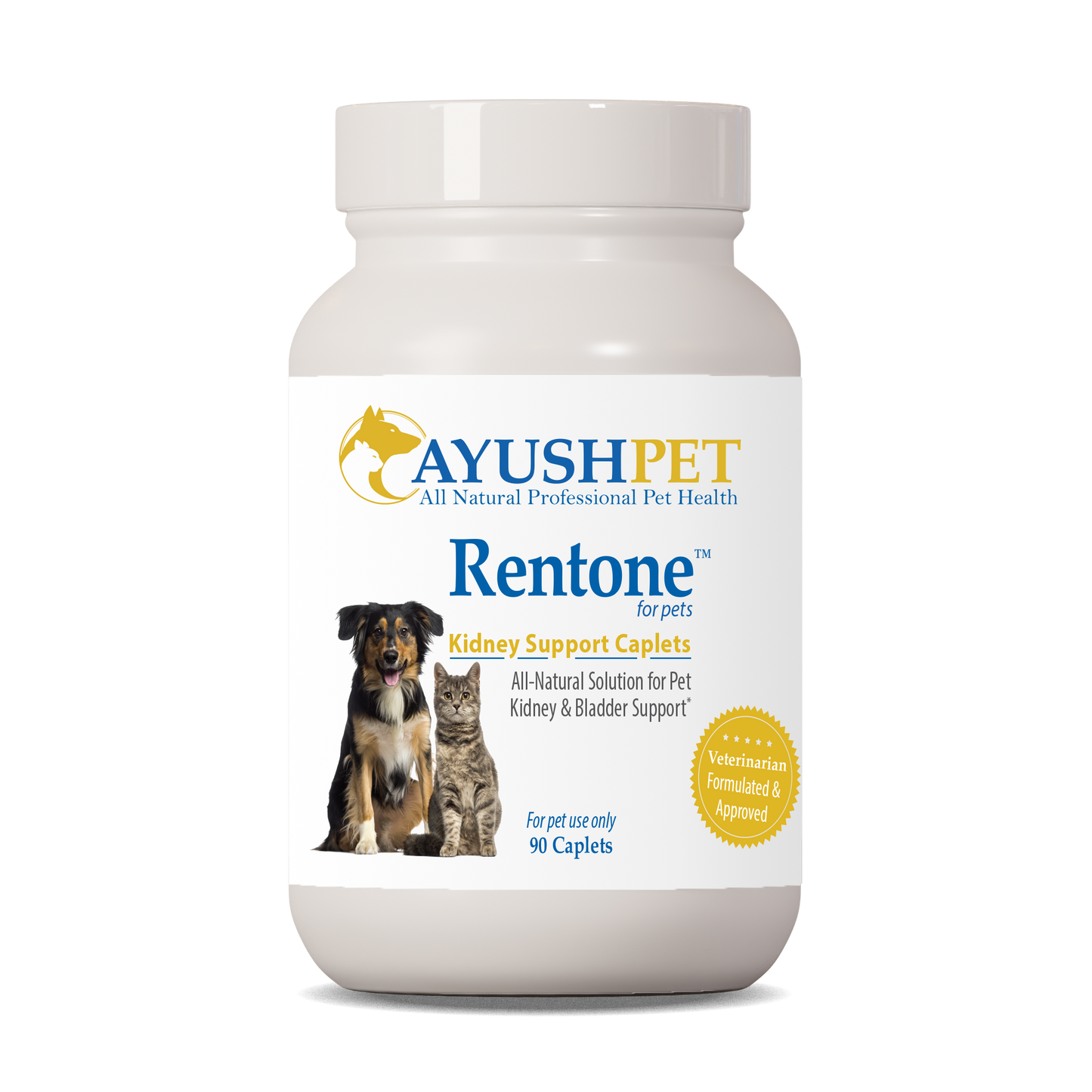 Rentone Pet Caplets Bottle front by Ayush Pet herbal supplements