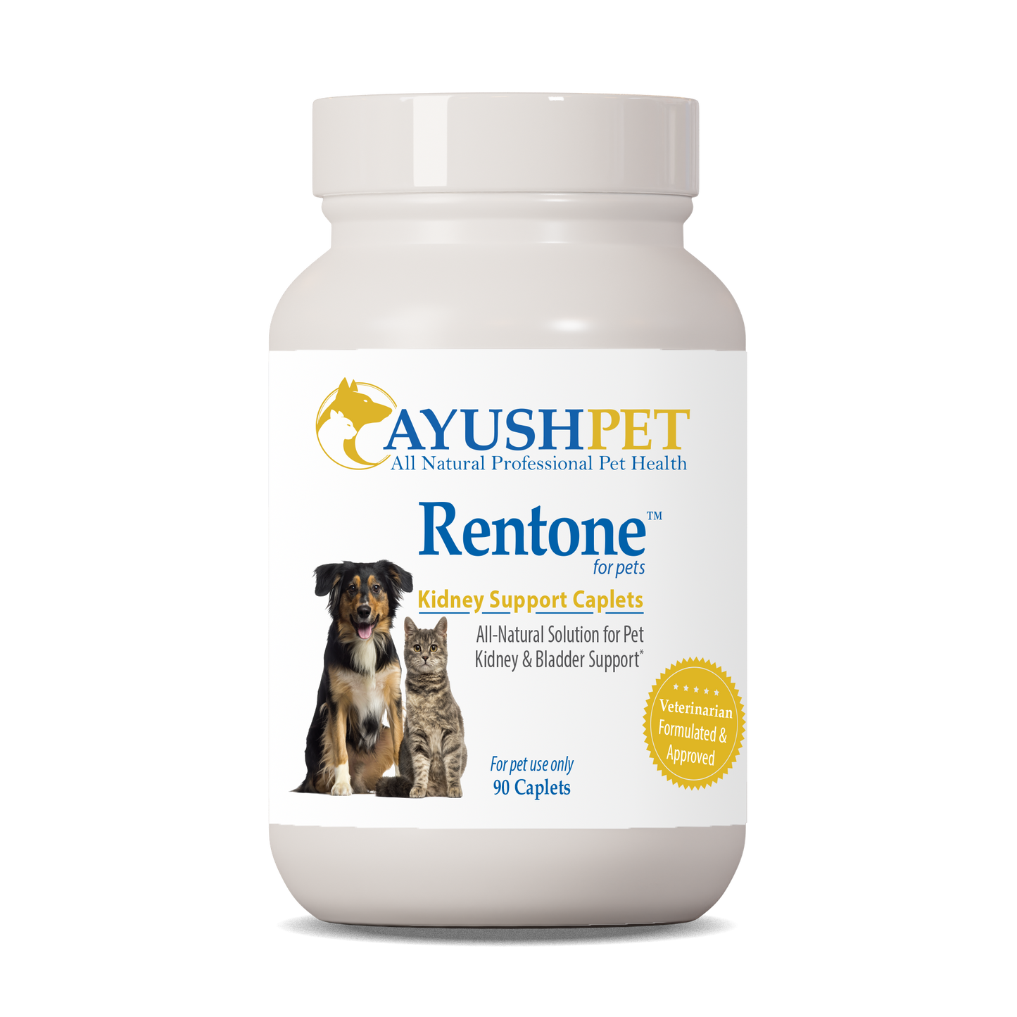 
                  
                    Rentone Pet Caplets Bottle front by Ayush Pet herbal supplements
                  
                