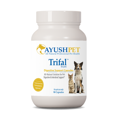 Trifal Pet Capsules Bottle front by Ayush Pet herbal supplements