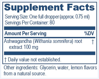 Supplement Facts of Ashwagandha Drops 