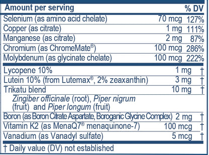 Supplement facts label with detailed nutritional information of Ayush Multi from Ayush Herbs