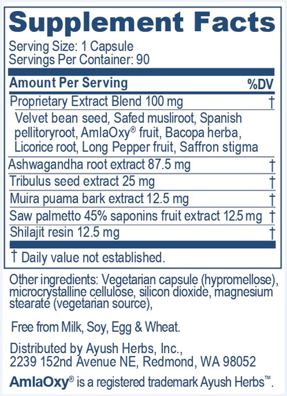 Supplement facts of AyuTest, a product of Ayush Herbs