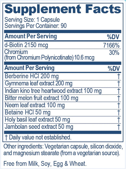 Supplement facts label with various ingredient of BioGymnema from Ayush Herbs