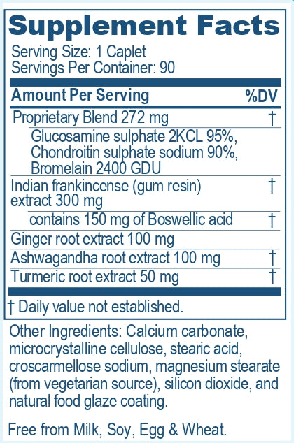 Supplement facts of Boswelya Plus, a product of Ayush Herbs