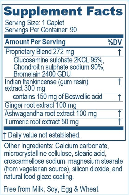 Supplement facts of Boswelya Plus, a product of Ayush Herbs