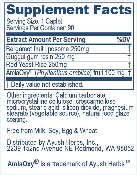 Supplement Facts section of GuggalLip plus, a product of Ayush herbs