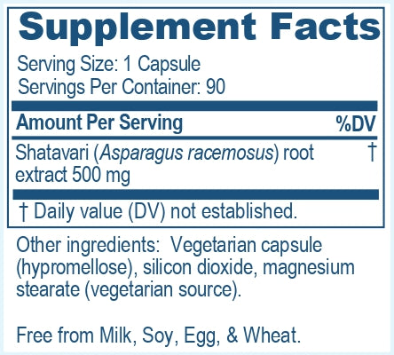 Supplement facts of Sitwari, a supplement of Ayush Herbs