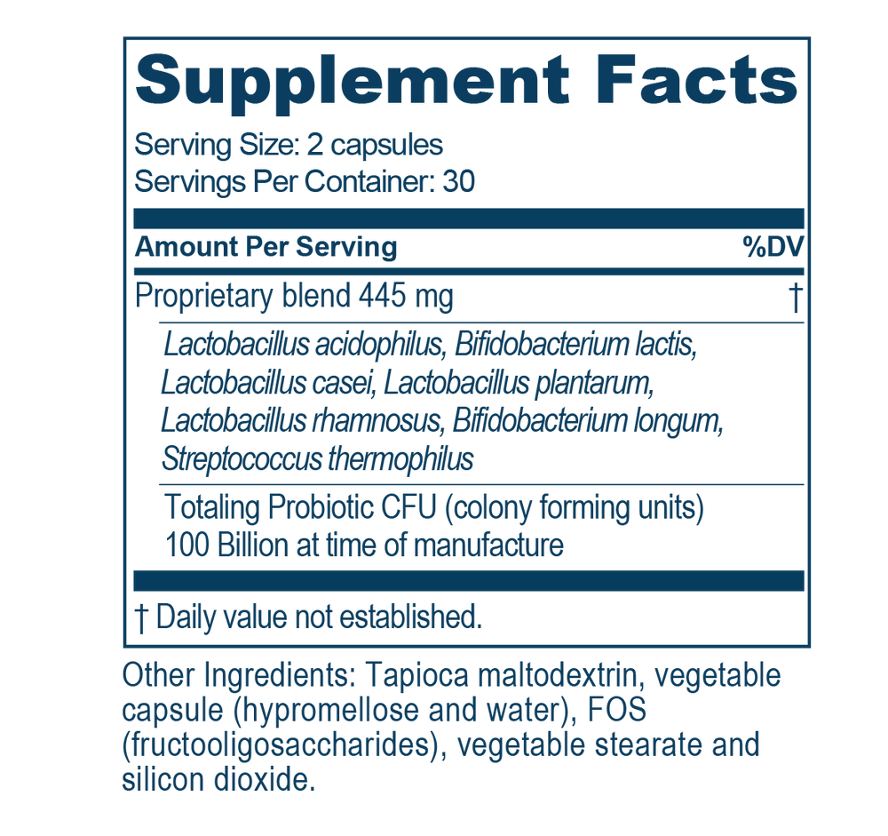 
                  
                    Probiotic100B supplement facts
                  
                