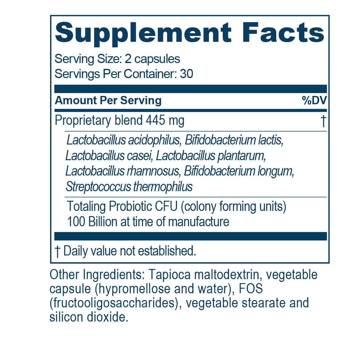 
                  
                    Probiotic100B supplement facts
                  
                